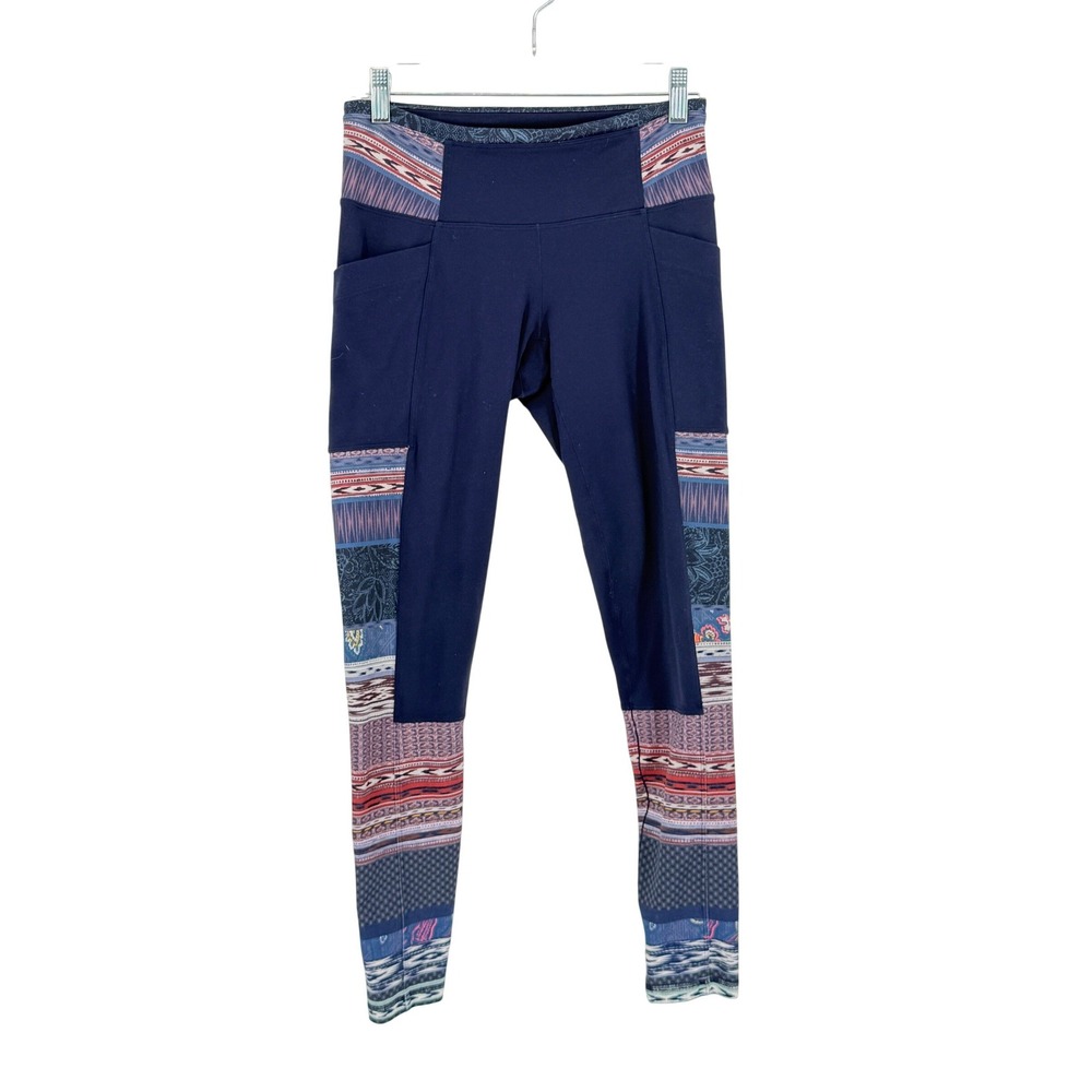 prAna Women Blue Boho Southwest Aztec Pattern Pocket Yoga‎ Leggings Small Indie